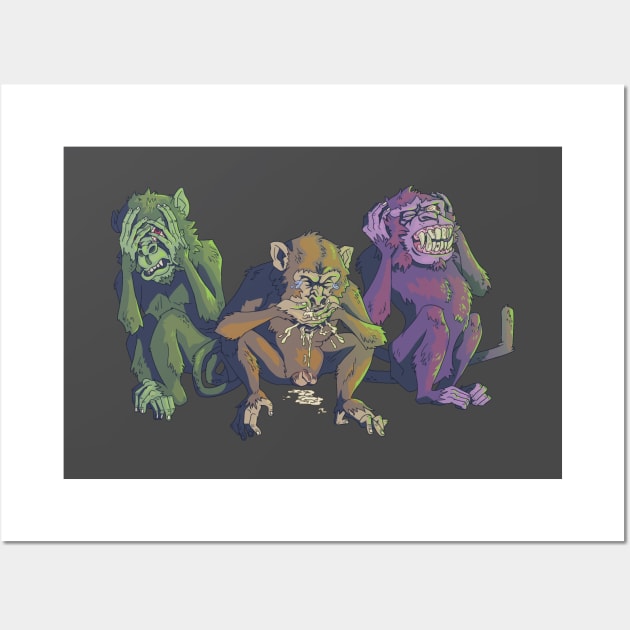 Three Freaked Monkeys Wall Art by ShayMcVay